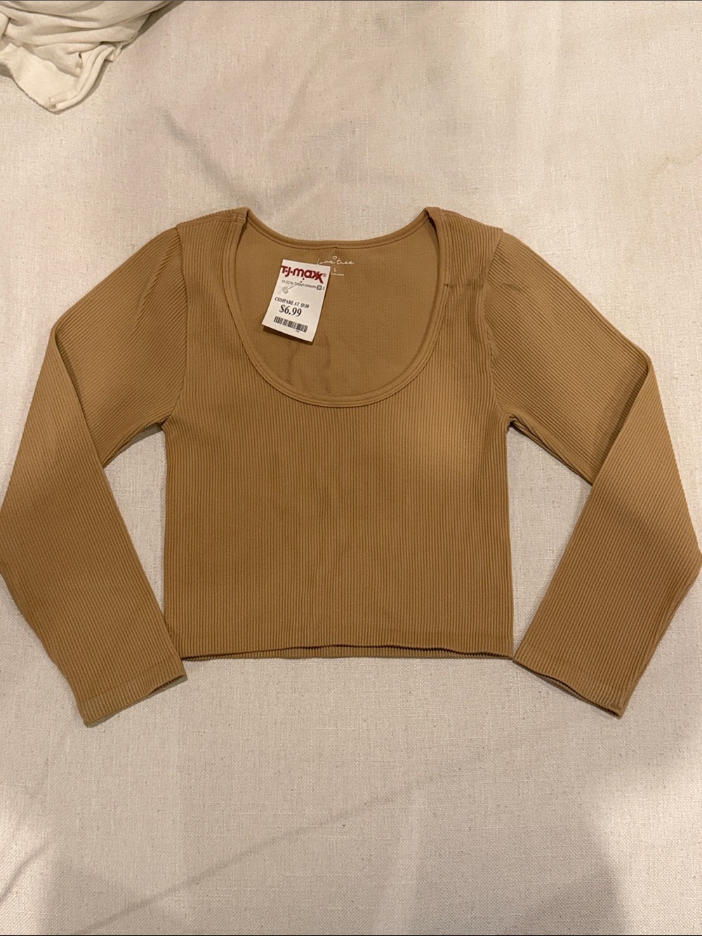 Love Tree Ribbed Scoop Crop Top - Tan